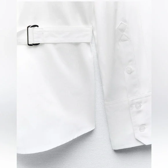 ZARA white BACK TAB POPLIN Cotton lapel collar and long sleeves SHIRT size M NWT - Picture 12 of 16
